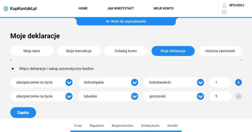 deklaracja zakupu automatycznego LEADA na kupkontakt.pl